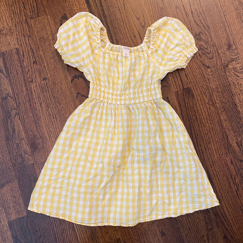 J.Crew- Crewcuts- 100% cotton Yellow Gingham Puff-Sleeve Kids Dress size 5T